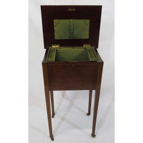 159 - Edwardian inlaid mahogany sewing or work table with fitted lined interior, on square inlaid tapering... 