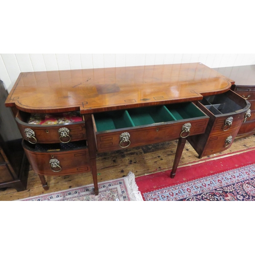 160 - Regency inlaid mahogany bow fronted sideboard with fitted frieze drawer, lead lined cellarette & two... 