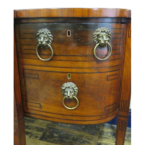 160 - Regency inlaid mahogany bow fronted sideboard with fitted frieze drawer, lead lined cellarette & two... 