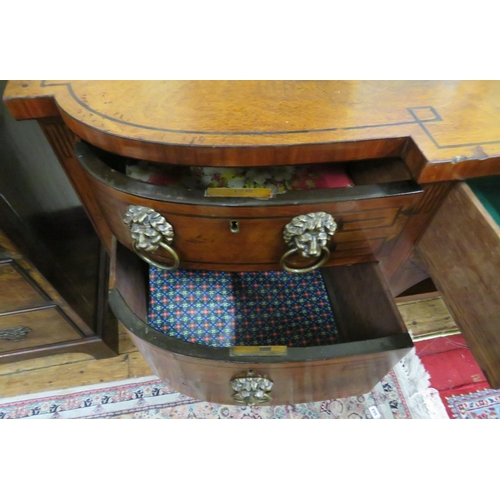 160 - Regency inlaid mahogany bow fronted sideboard with fitted frieze drawer, lead lined cellarette & two... 