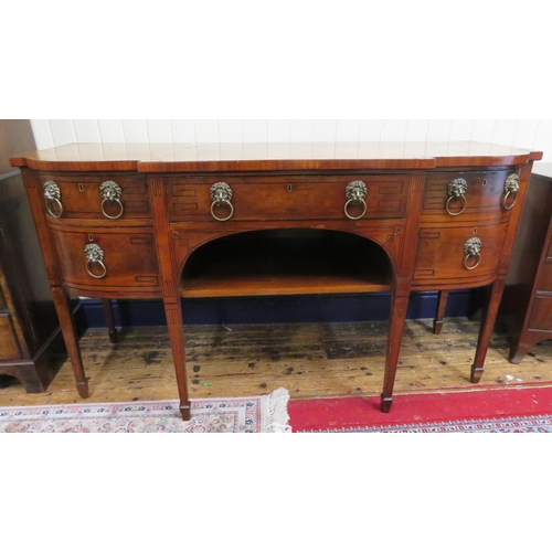 160 - Regency inlaid mahogany bow fronted sideboard with fitted frieze drawer, lead lined cellarette & two... 