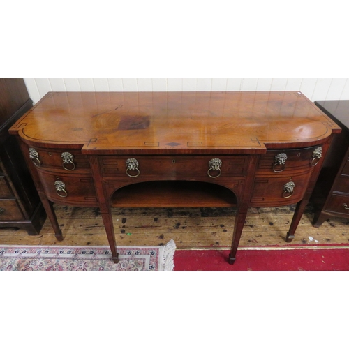 160 - Regency inlaid mahogany bow fronted sideboard with fitted frieze drawer, lead lined cellarette & two... 