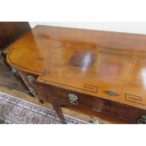 160 - Regency inlaid mahogany bow fronted sideboard with fitted frieze drawer, lead lined cellarette & two... 