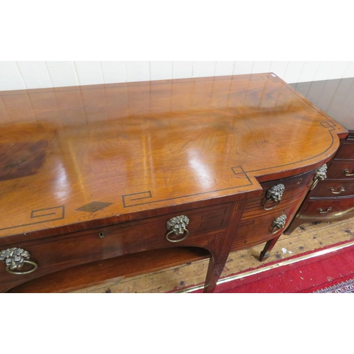 160 - Regency inlaid mahogany bow fronted sideboard with fitted frieze drawer, lead lined cellarette & two... 