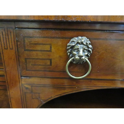 160 - Regency inlaid mahogany bow fronted sideboard with fitted frieze drawer, lead lined cellarette & two... 