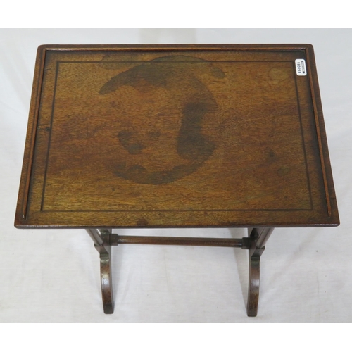 166 - Small Victorian style walnut occasional table with turned columns and stretcher, on bracket feet