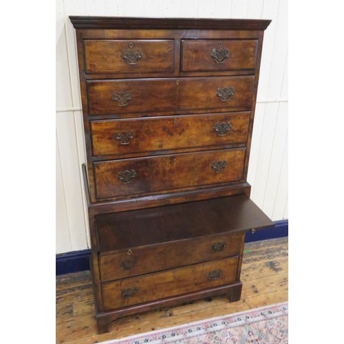 170 - Georgian walnut chest on chest with pull-out shelf, two short & six long drawers with drop handles &... 