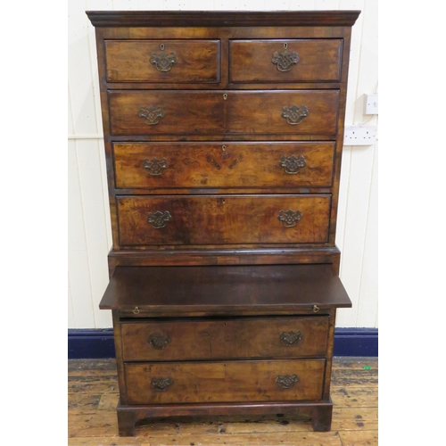 170 - Georgian walnut chest on chest with pull-out shelf, two short & six long drawers with drop handles &... 