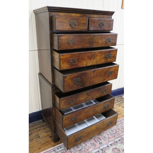 170 - Georgian walnut chest on chest with pull-out shelf, two short & six long drawers with drop handles &... 