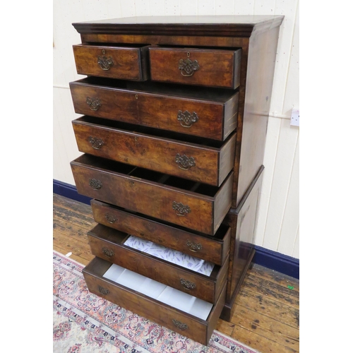 170 - Georgian walnut chest on chest with pull-out shelf, two short & six long drawers with drop handles &... 