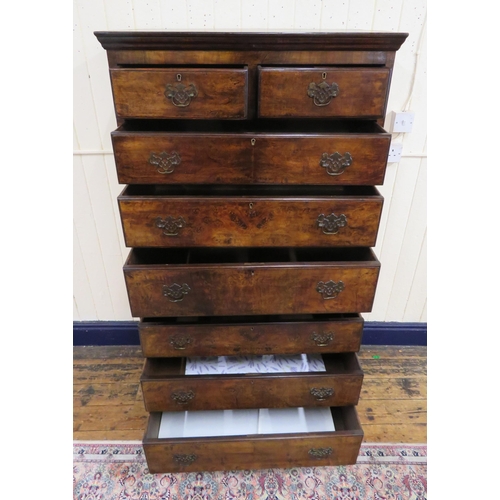 170 - Georgian walnut chest on chest with pull-out shelf, two short & six long drawers with drop handles &... 