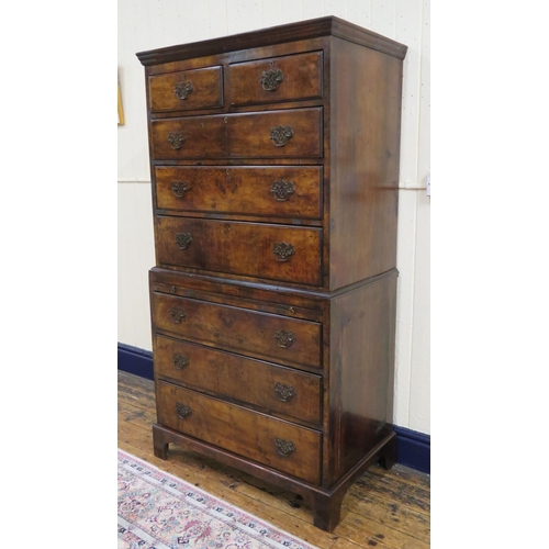 170 - Georgian walnut chest on chest with pull-out shelf, two short & six long drawers with drop handles &... 