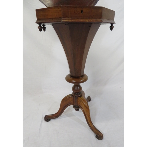 174 - William IV mahogany hexagonal shaped sewing table with lift-up lid, lined interior, on turned column... 