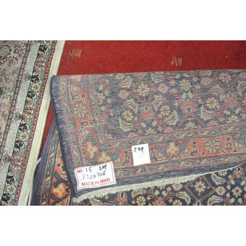 176 - Rich blue ground full pile Persian Surak runner having all over design 310 x108cm