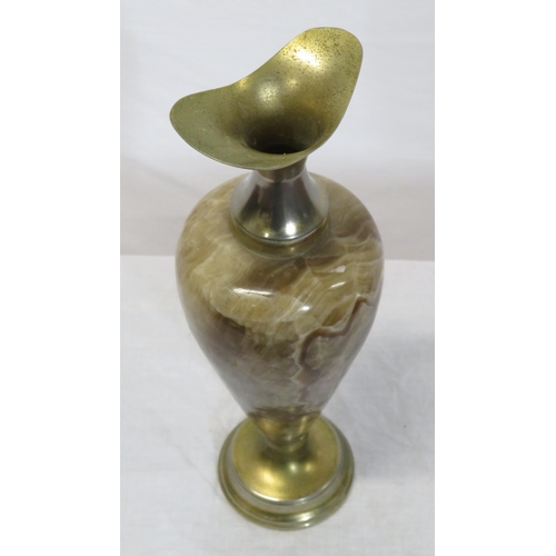 177 - Victorian style onyx baluster shaped bud vase with shaped rim & round brass base