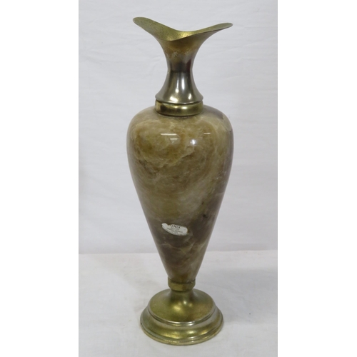 177 - Victorian style onyx baluster shaped bud vase with shaped rim & round brass base