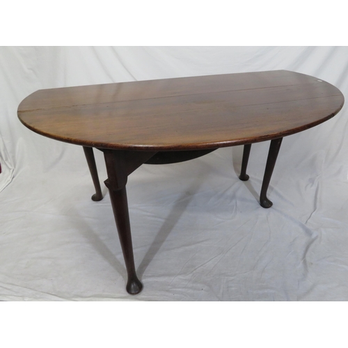 180 - Victorian mahogany hunting or wake table with D-shaped drop leaves, gateleg support, on cabriole leg... 