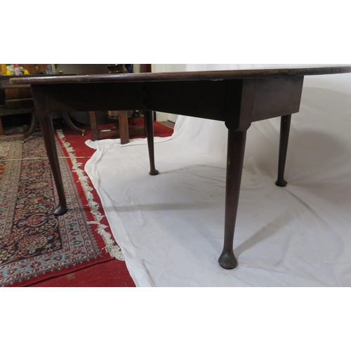 180 - Victorian mahogany hunting or wake table with D-shaped drop leaves, gateleg support, on cabriole leg... 