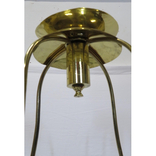 181 - Edwardian style brass round hanging light shade with acorn finials & glass panels