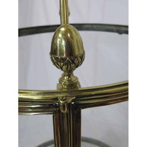 181 - Edwardian style brass round hanging light shade with acorn finials & glass panels