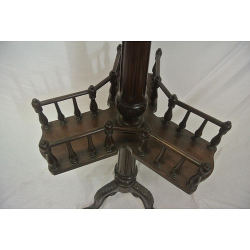 191 - Victorian mahogany round jardiniere or occasional table with triple bookstand, turned rails & column... 