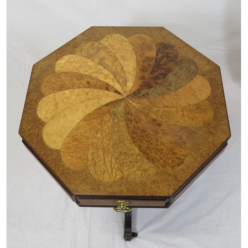 194 - Edwardian inlaid specimen walnut hexagonal occasional table with multi-timber inlaid panels, drawer ... 