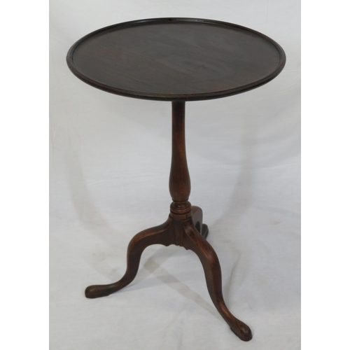 196 - Victorian mahogany round occasional table with raised rim, slim baluster turned column, on hipped tr... 