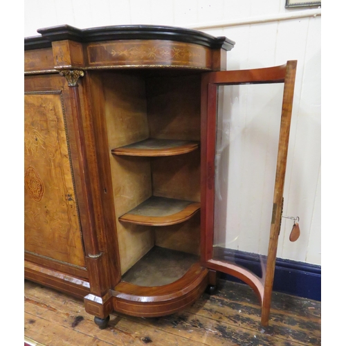 205 - Victorian inlaid & crossbanded walnut credenza with ormolu mounts, turned columns, shelved interior,... 