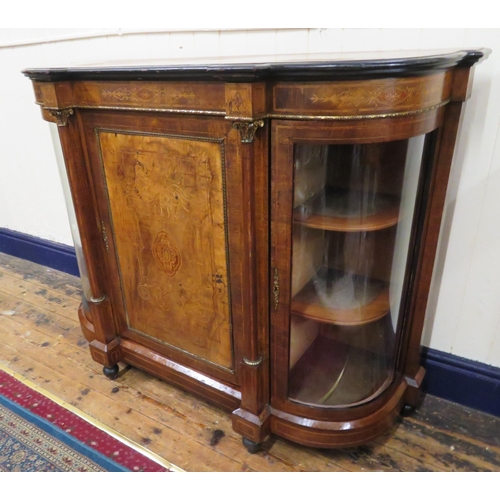 205 - Victorian inlaid & crossbanded walnut credenza with ormolu mounts, turned columns, shelved interior,... 