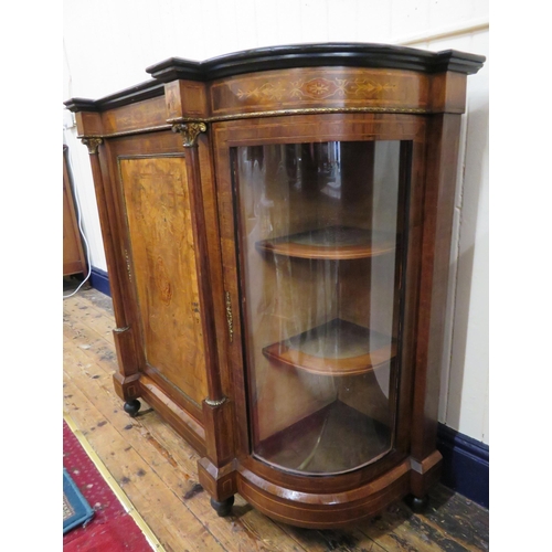 205 - Victorian inlaid & crossbanded walnut credenza with ormolu mounts, turned columns, shelved interior,... 