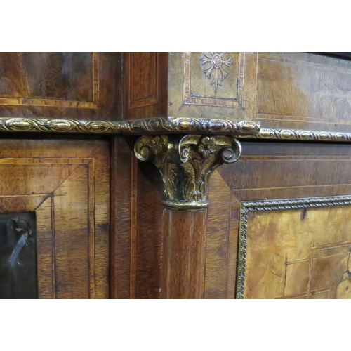 205 - Victorian inlaid & crossbanded walnut credenza with ormolu mounts, turned columns, shelved interior,... 