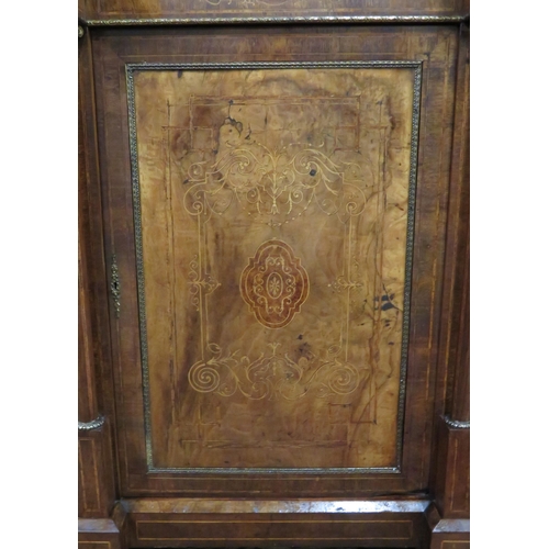 205 - Victorian inlaid & crossbanded walnut credenza with ormolu mounts, turned columns, shelved interior,... 