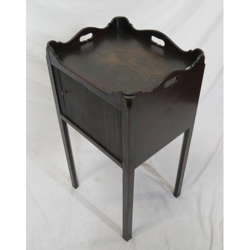 206 - Edwardian mahogany locker with raised gallery, tambour door, on square legs