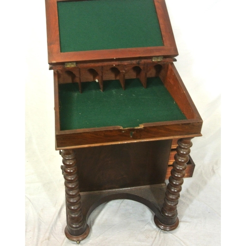 215 - Victorian mahogany davenport with leatherette inset, lift-up lid, sectioned interior, five side draw... 