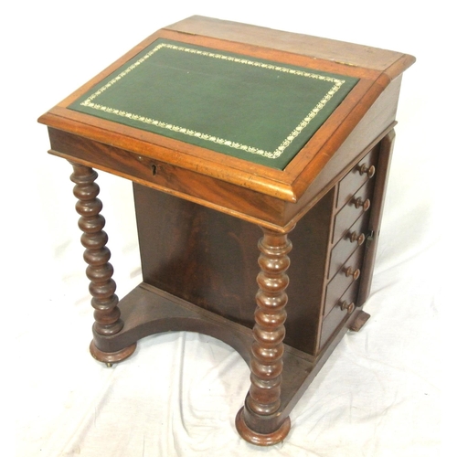 215 - Victorian mahogany davenport with leatherette inset, lift-up lid, sectioned interior, five side draw... 