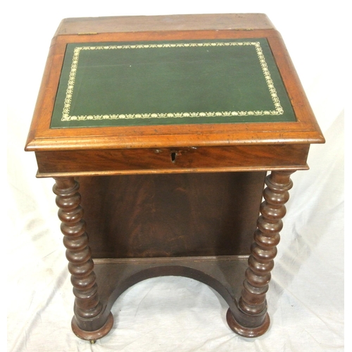 215 - Victorian mahogany davenport with leatherette inset, lift-up lid, sectioned interior, five side draw... 