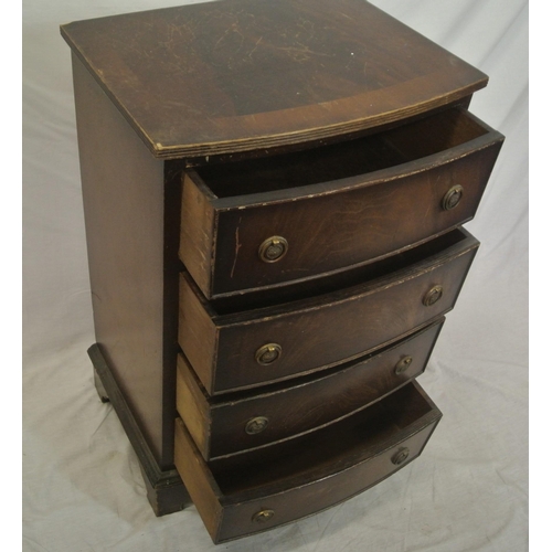 226 - Edwardian style mahogany bow fronted chest of four drawers with reeded borders, drop handles, on bra... 