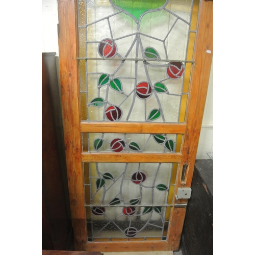 227 - Pine framed door with Art Deco stained leaded glass panels