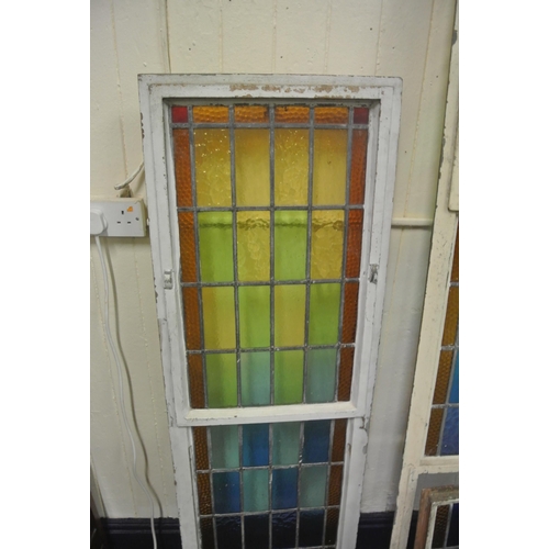 228 - Three ornate metal framed stained glass leaded panels