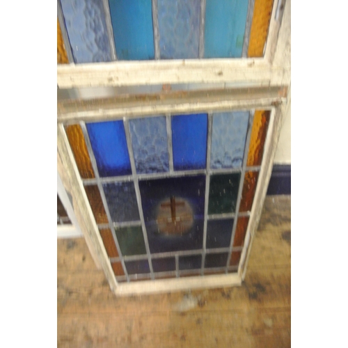 228 - Three ornate metal framed stained glass leaded panels