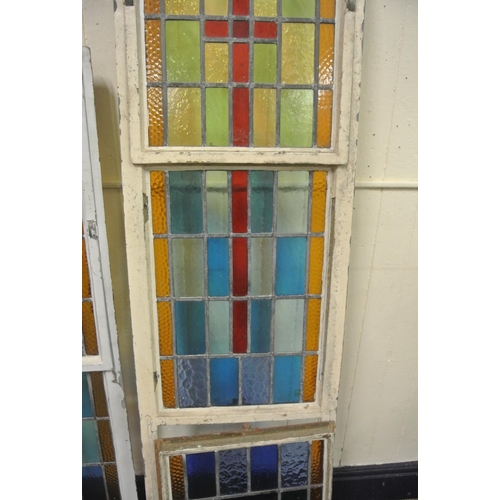 228 - Three ornate metal framed stained glass leaded panels