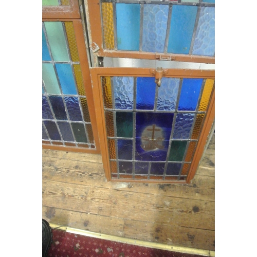 228 - Three ornate metal framed stained glass leaded panels