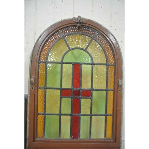 228 - Three ornate metal framed stained glass leaded panels