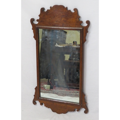 229 - Queen Anne style oblong wall mirror with shaped pediment & base