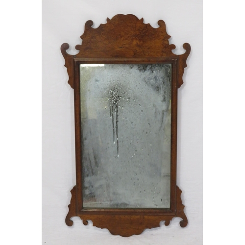 229 - Queen Anne style oblong wall mirror with shaped pediment & base