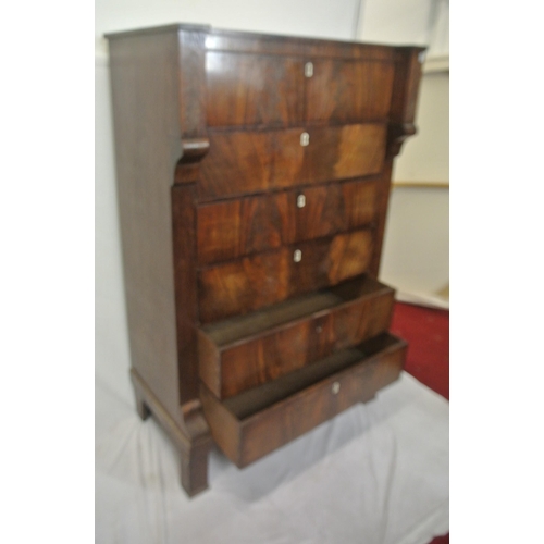 235 - Edwardian mahogany chest of five drawers with mother of pearl escutcheons, on bracket feet