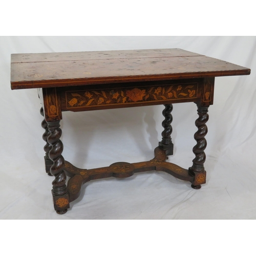 240 - Dutch marquetry oblong table satinwood, rosewood, walnut, other foliate & bird inlays, herringbone b... 