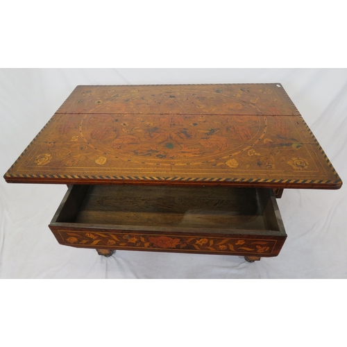 240 - Dutch marquetry oblong table satinwood, rosewood, walnut, other foliate & bird inlays, herringbone b... 