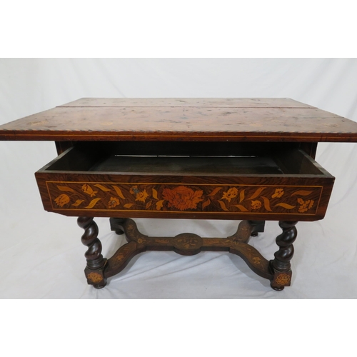 240 - Dutch marquetry oblong table satinwood, rosewood, walnut, other foliate & bird inlays, herringbone b... 