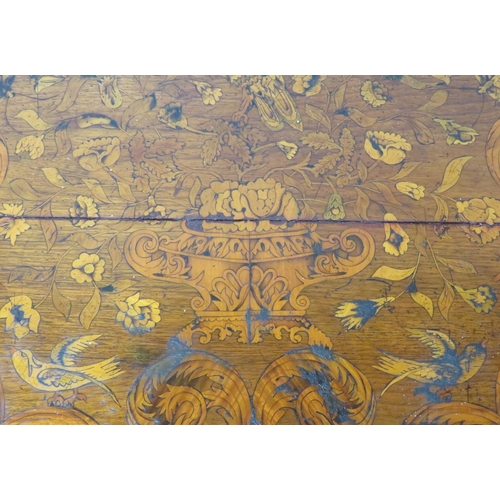 240 - Dutch marquetry oblong table satinwood, rosewood, walnut, other foliate & bird inlays, herringbone b... 